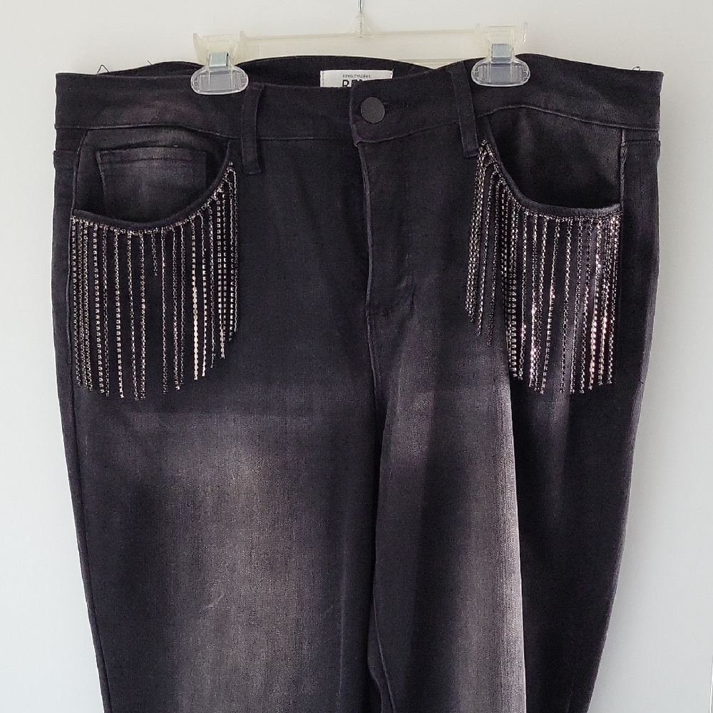 Royalty For Me Dark Gray Skinny Jeans with Fringe